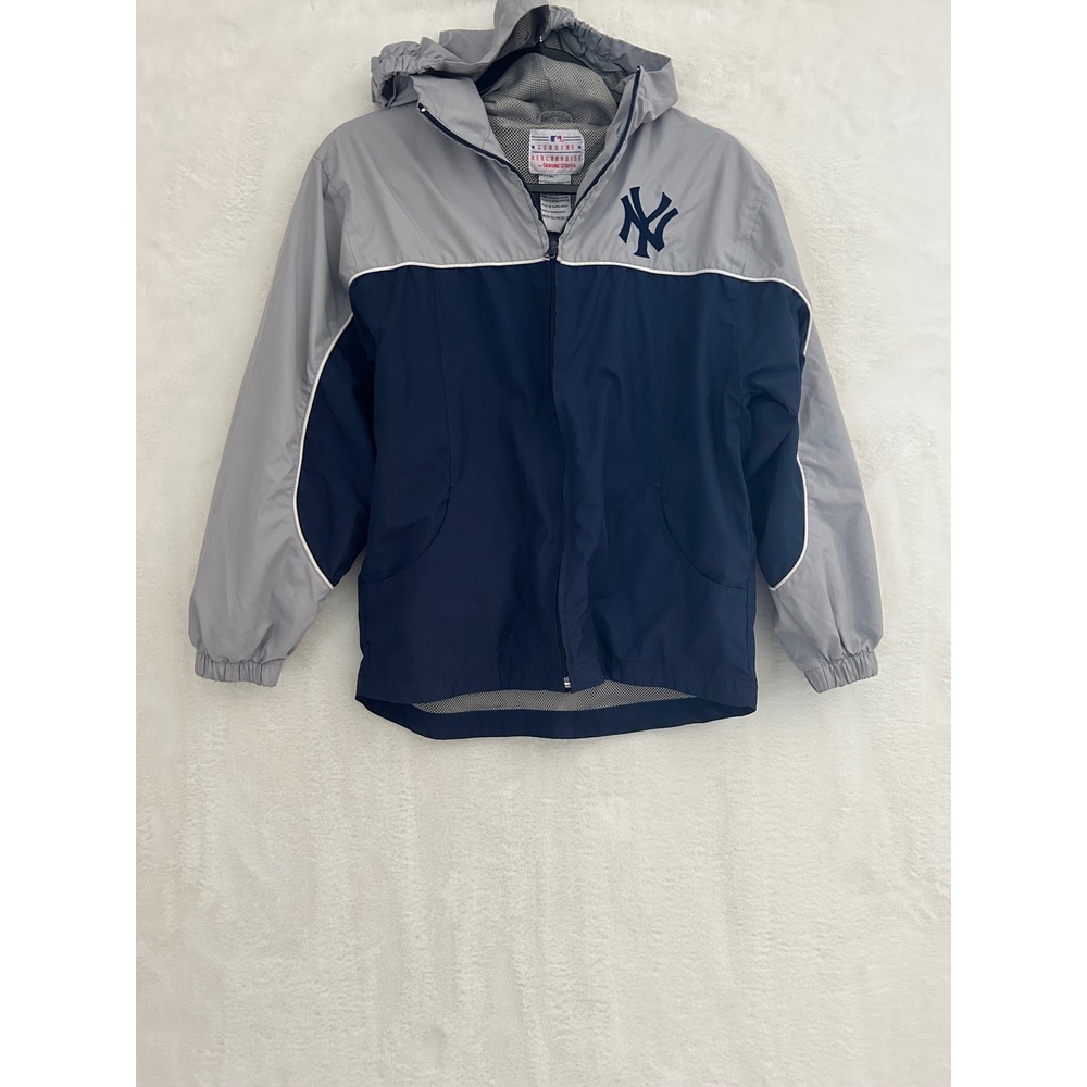 New York Yankees Youth M 10-12 Windbreaker Jacket Navy Grey Genuine Stuff MLB